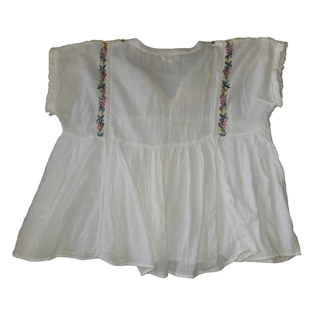 THML Women's Crop Top Cap Sleeve Embroidered XS Peasant Boho Festival Hippie Y2K - Picture 2 of 8